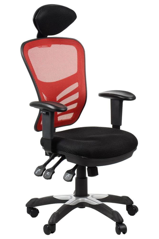 STEMA Otočná kancelárska stolička HG-0001H, nylonová základňa, nastaviteľné sedadlo (uhol), nastaviteľné operadlo (hore-dole), čierna/červená